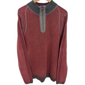 Carbon 2 Cobalt Mens L Burgundy Gray Trim Cotton 1/4 Zip Pullover Sweater Fall